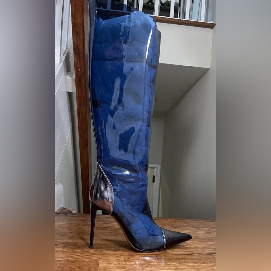 New With Box Womens Alexandre Vaulthier Metallic Blue Knee High Boots Size 40